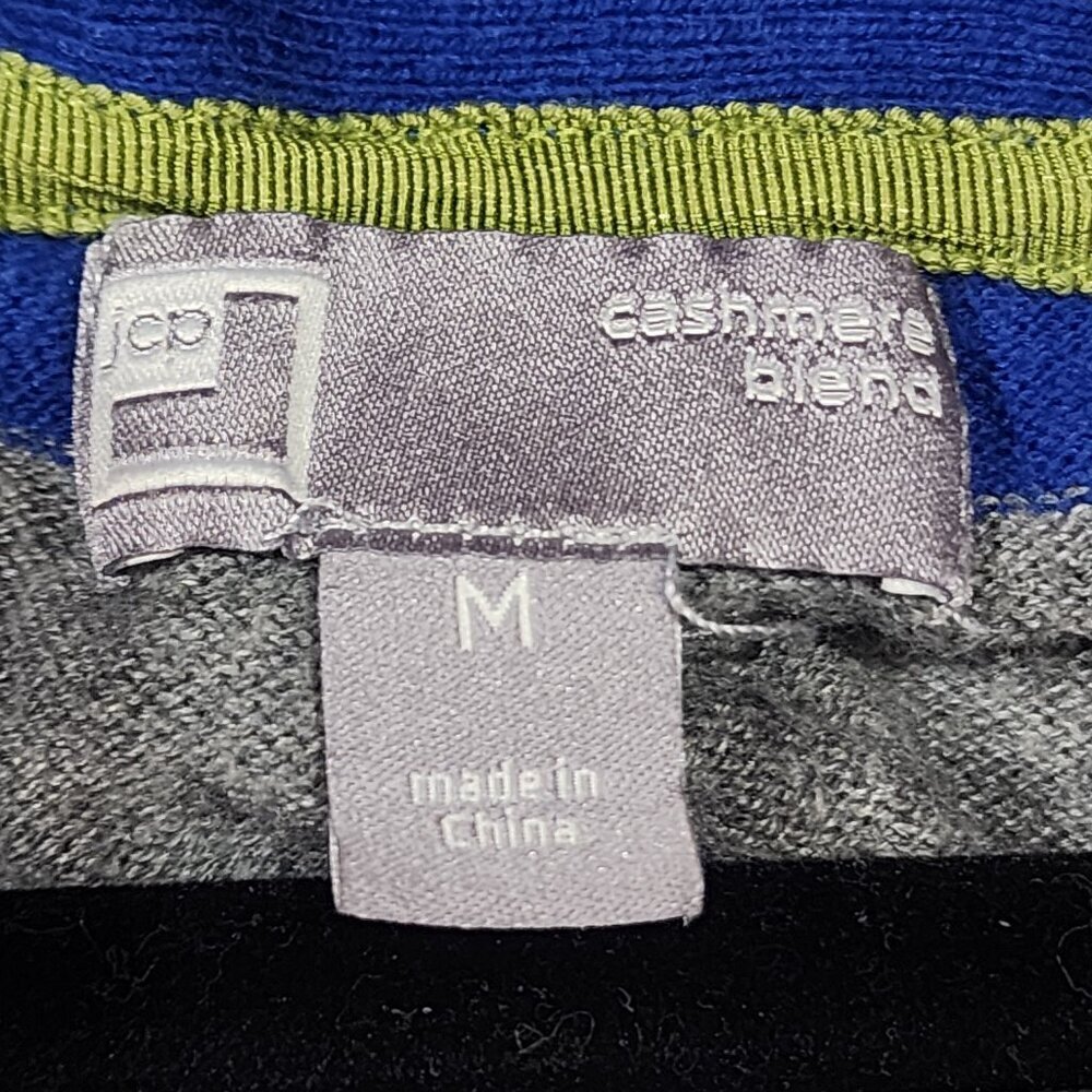 JCP Cashmere Modal Blend Long Sleeve Button Up Striped Gray Royal Blue Cardigan - Picture 4 of 6
